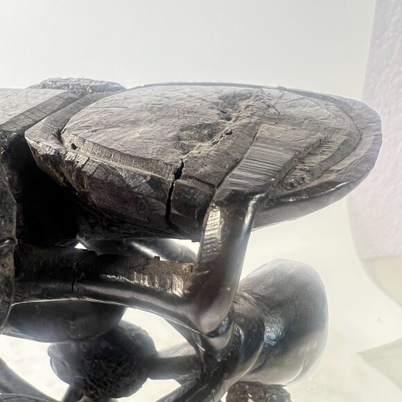 Hand-Carved Ebony Wood African Tree of Life Sculpture Tribal Art Natural Cracks - Picture 6 of 10